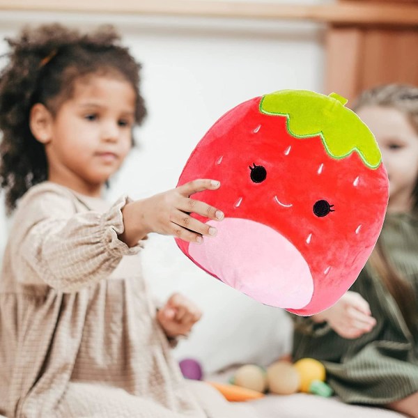 Plushleksaker 11\" - Supersoft Fylld Frukt eller Djur Plushleksak, Mjuk Plushdocka Kramande Plushkudde (jordgubbe)