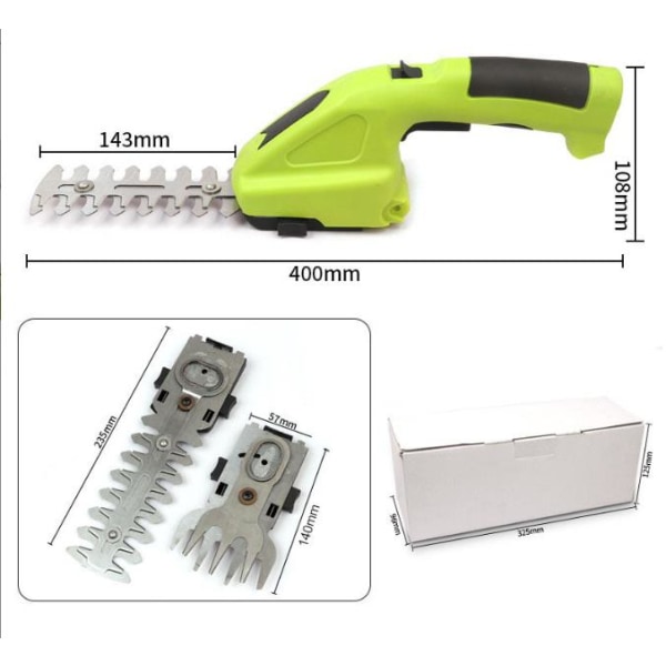Elektrisk häcksax, 3,6V sladdlös gräsklippare med 2 knivar - 1 förpackning