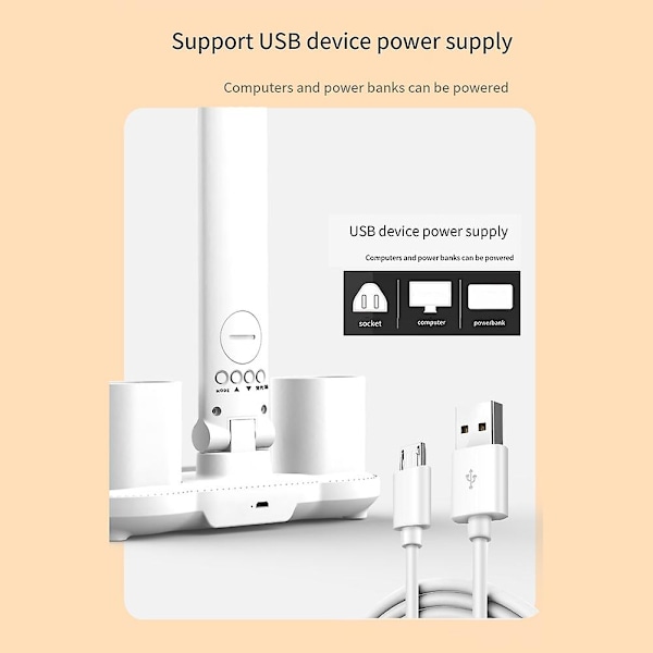 Genopladelig bordlampe til studie, skrivebordslampe læselys LED bordlampe med ventilator, LED ur Disp