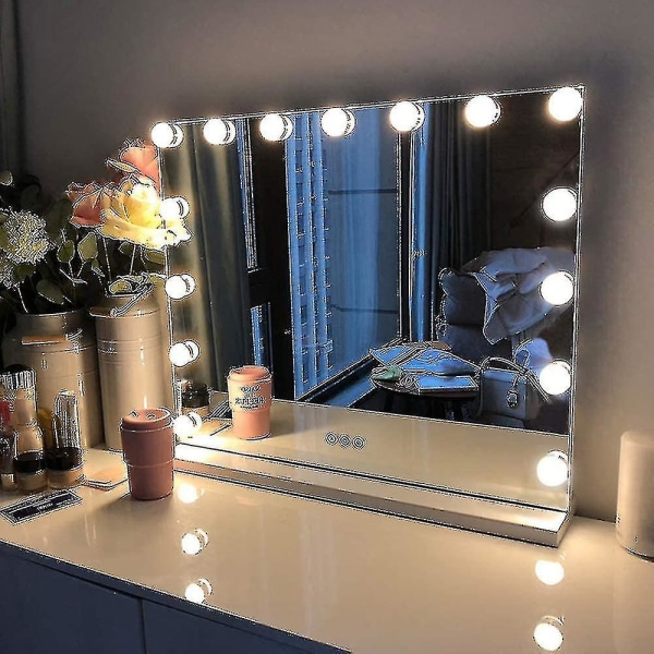 Hollywood Mirror Usb Makeup med lys tent 10 pærer 3 lysmoduser Bordplate Veggmontert kosmetikkspeil lys