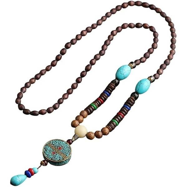 Träpärlhalsband Vintage Handgjorda Nepal Mala Träpärlor Meditation Bönhalsband Etnisk Long Statement Sweater Chain Halsband