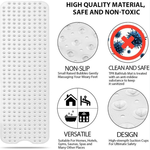Badekar skridsikker tæppe PVC-100*40cm lys farve 1 stk