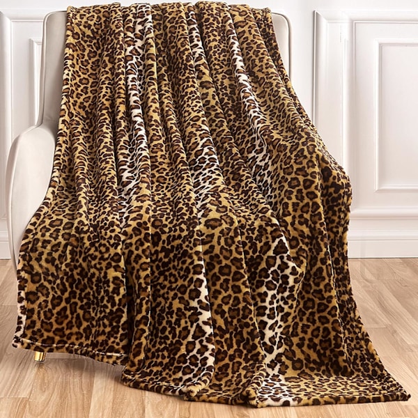 Leopard print blanket for bed sofa travel and camping, super soft and comfortable fluffy blanket (50" x 60")