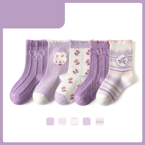 Värikkäät sukat tytöille ja lapsille 5 kpl Syksyn sarjakuva Söpöt puuvillaiset sukat Baby sukat 1-3 vuotiaille