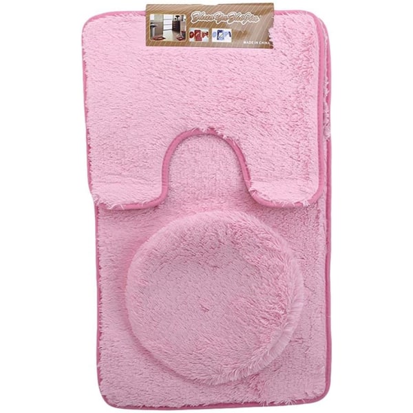 3 delers badematte ensfarget baderomsmatte Sklisikker myk absorberende teppe og toaletttrekk Vaskbar, rosa