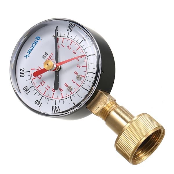 Lepmerk 2- 1/2'' Vandtryksmåler Vandtryk Testmåler 3/4'' Hun Slangegevind 0-200 Psi Med Rød Pegepind