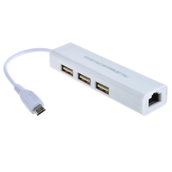 3 Port Micro USB 2.0 Hub till Rj45 Network Ethernet Adapter för Android-surfplattor Jikaix