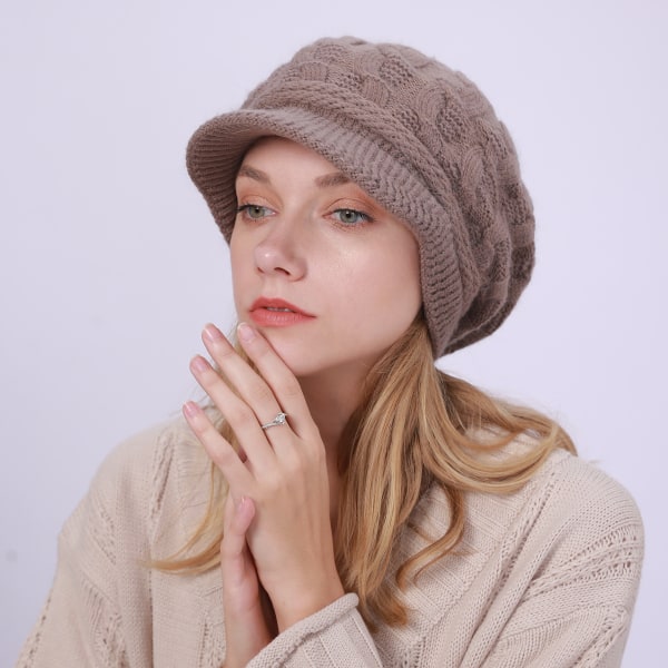 Naisten talvineulepipo baretti villaneulottu pipo talvinen lämmin hiihtohattu Khaki