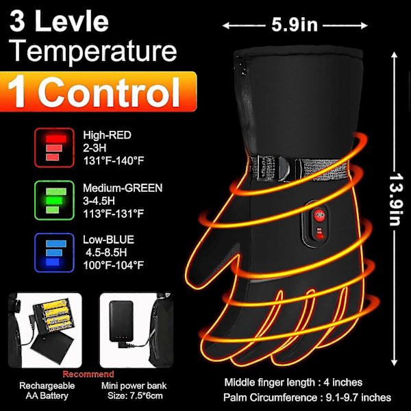 Opladbare Varmhandsker - Varm Vinterhandsker Hold Varme 5V 6000mah Sort