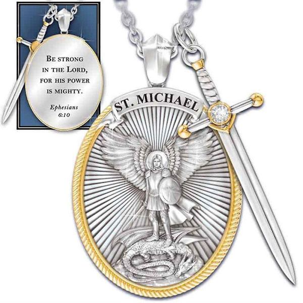 Rostfritt stål Viking Halsband Ärkeängel Saint Michael Sköld Kors Skydda Ängel Ving Smycken