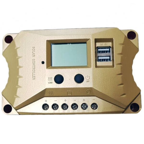 702 Batteriladekontroller, 2 USB-porter, 20 A Solcellepanel