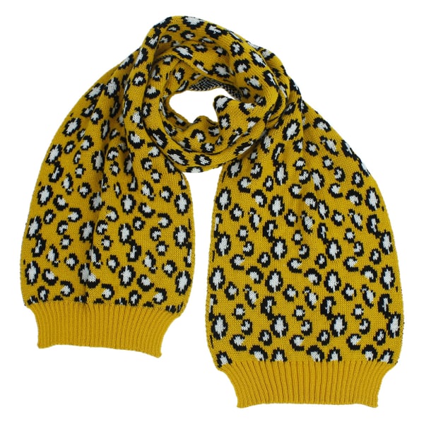 Outdoor warm and fashionable leopard print wool knitted scarf, yellow