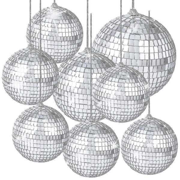 8 stk Speil Disco Balls Sølv Hengende Disco Light Speil Ball Qxuan