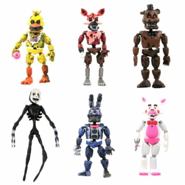 6st Fnaf sammansatta actionfigurer leksaker inspirerade av fem nätter på Freddys, samlarmodelldockor, presentidéer för barn och vuxna Spelfans