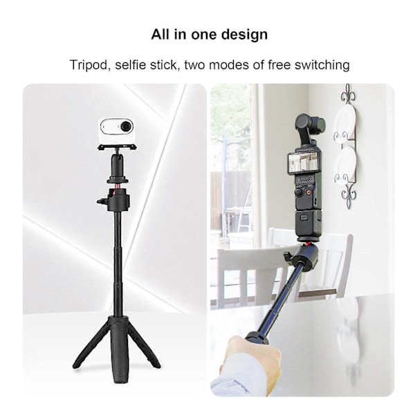 Kameraförlängningsstång Stativ Aluminium 360 Graders Rotation Utdragbar 1/4 Gänganslutning Selfie Stick Stativ för OSMO POCKET 3