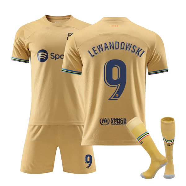 2223 Barcelona hjemme- og udebanetrøjer nr. 10 Messi nr. 21 De Jong kortærmede voksenbørns fodbolduniformer K No9 16