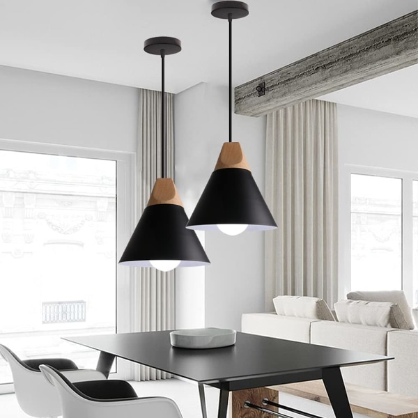 Moderni teollisuus puinen alaslaskettu metallikatto E27 olohuone ruokasali (musta)