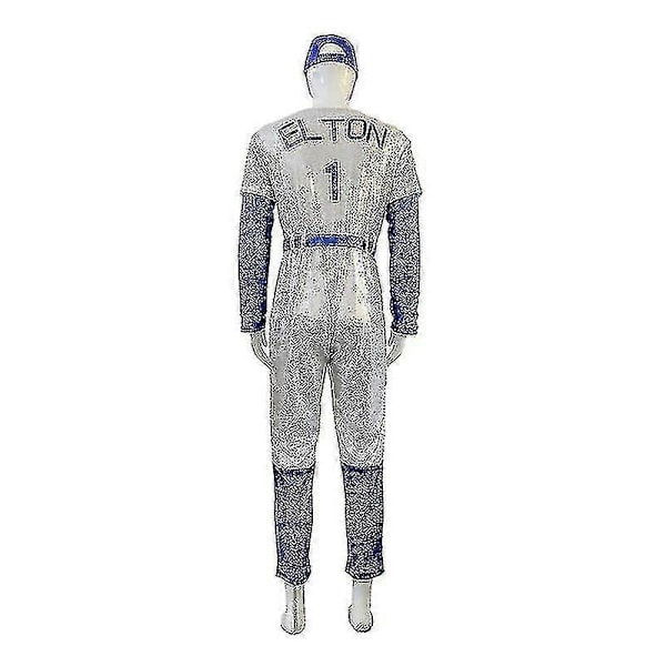 Voksen Cosplay Bodysuit Rocketman Elton John Kostume Baseball Uniform Jumpsuit Med Kasket Hat Bælte Halloween Karneval Fancy Party-c