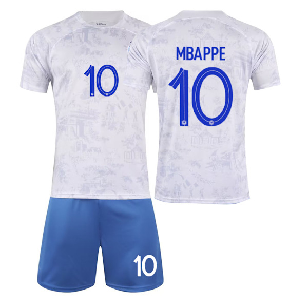 22-23 fodboldtrøje til hjemmekamp nr. 10 Mbappe Dembele 19 Benzema landsholdstrøje til hjemmekamp og udebanekamp for børn K No10 M