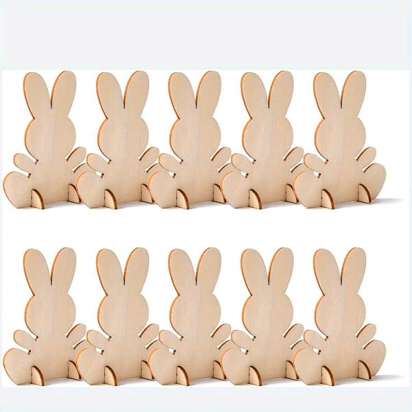 10 Ubehandlede Trækaninfigurer - DIY Påskepynt - Børnehåndværk & Maling