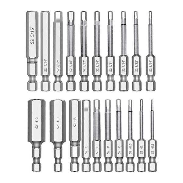 20-delt sekskant sekskantnøkkel borsett 2,3 tommer lang 1/4 tommer diameter hurtigutløser skaft magnetisk skrutrekker