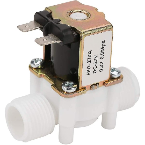 Solenoid Valve, Dc 12v G1/2" Nc Plastic Water Inlet Solenoid Valve 0.02-0.8 Mpa Normally Closed Electric Solenoid Valve