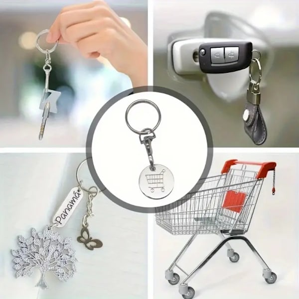 1 stk. vogntokeng i aluminiumlegering, nøkkelbrikke til handlevogn, nøkkelring for å låse opp handlevognen i butikker og forretninger