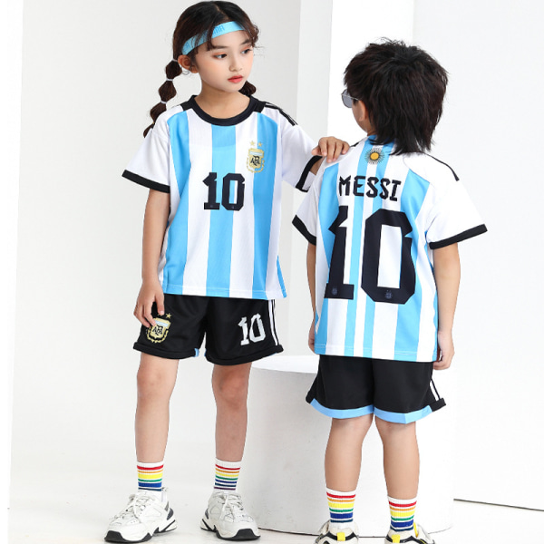 Argentina Messi Premium Fotbollströja 2022 med 3 stjerner / y Kids 28