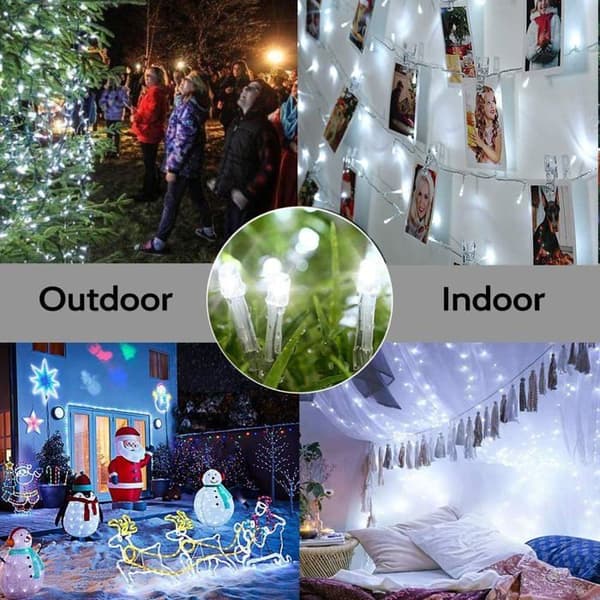 20M 200 LED hvite juletrelys, elektriske lysslynger med timer og 8 moduser