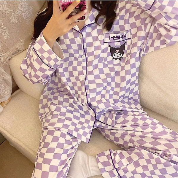 Uudet Kawaii Sanrios puuvillaiset pyjamasetit kevätsyksyn pyjamat söpöt Cinnamoroll Kuromi sarjakuva yövaatteet Naisten kotivaatteet tytöille lahja FENTIAO CINNAMOROLL XL