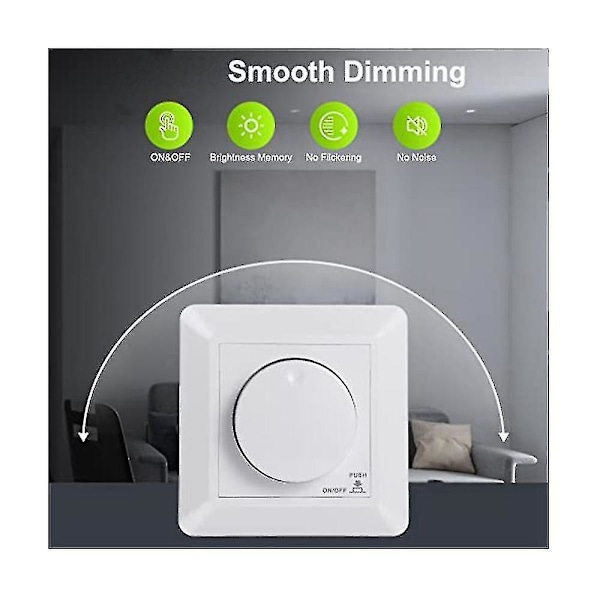Led-dimmerbryter, innfelt dimmer for dimbar Led og halogen, 5-300 W dimmerbryter Led, Ph