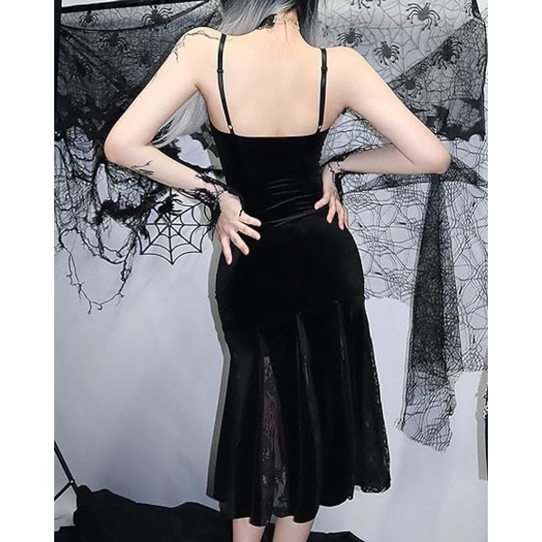 Gotisk spets svart miniklänning Sexig rygglös festklänning