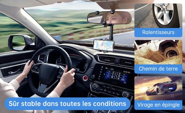 Bilens indtrækkelige telefonholder spejlmontering AR-navigation - 360°, sort, 1 stk.