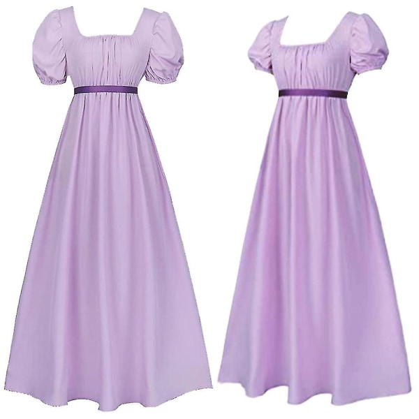 Kvinder Regency Dress Bridgerton Dance Party Vintage Victorian Ball Costume Purple L
