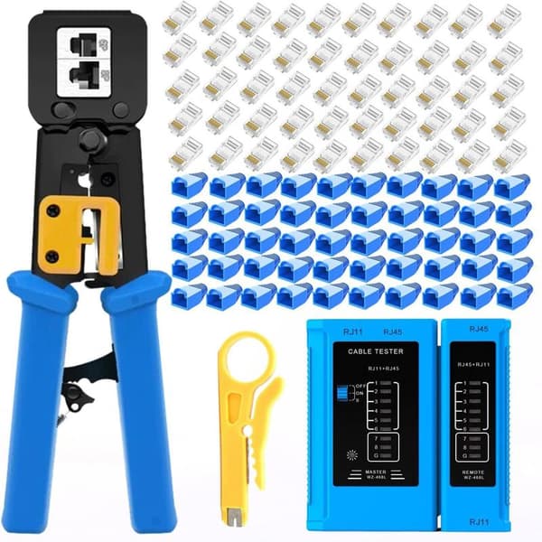 Proster RJ45 Crimp Tool Kit - RJ45 Pass Through Crimper for CAT5, CAT5e, and CAT6 Network Cables with Network Cable Tester