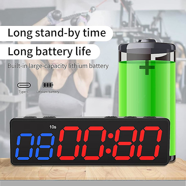 Träningsklocka med Batteri, Portabel Mini Gym Timer med Inbyggd Magnet, Programmerbar Nedräkning