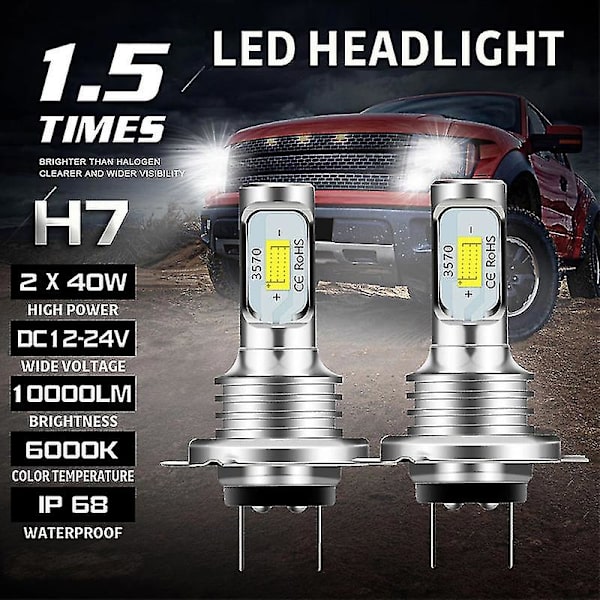 H7 LED Canbus Strålkastare H7 LED Lågstrålkastare Glödlampor 6000k IP 68 CSP 3570 LED-chips