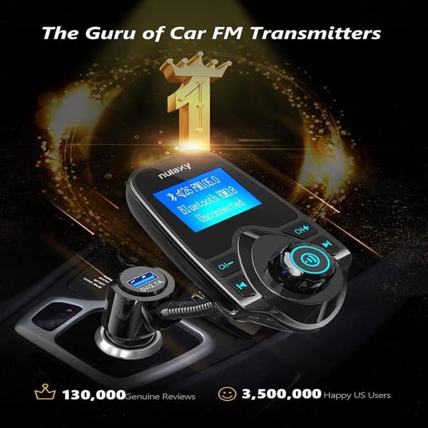 Bluetooth 5.4 Car Adapter with Clear 1.44-inch Screen and Flexible Gooseneck – FM Transmitter and Bluetooth Receiver for Hands-Free Calling