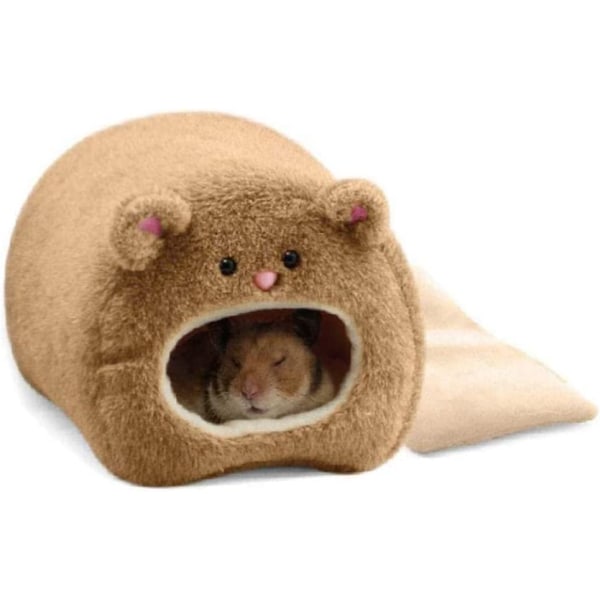 Säng, hamsterbomullssäng, söt björnform, varm och mjuk hamsterhamster tillbehör för små husdjur (köttfärg)