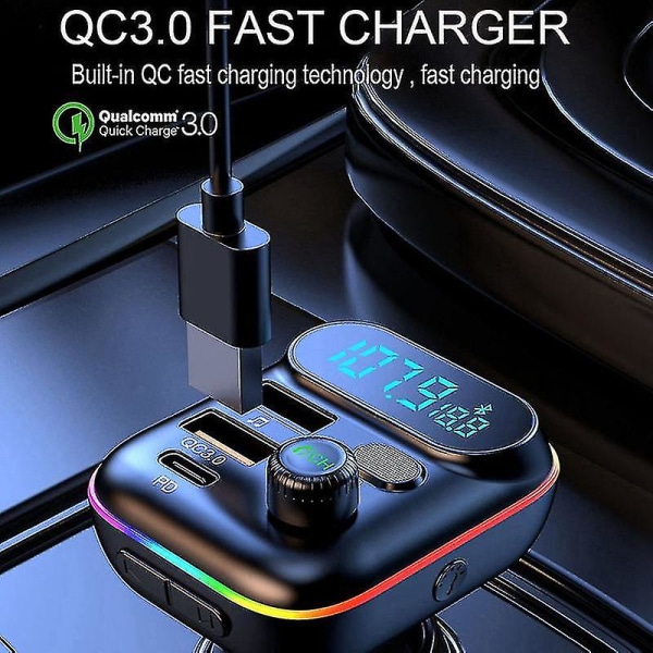Bil Bluetooth 5.0 Fm-sender Pd 20w Type-c Qc3.0 Dual Usb Mp3-spiller