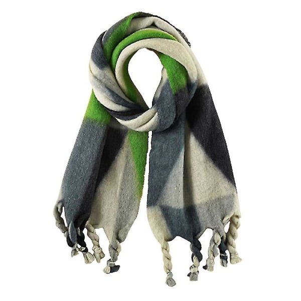Diamond geometrisk mohair scarf sjal, färgblockerad twist tofs plysch halsduk, grön