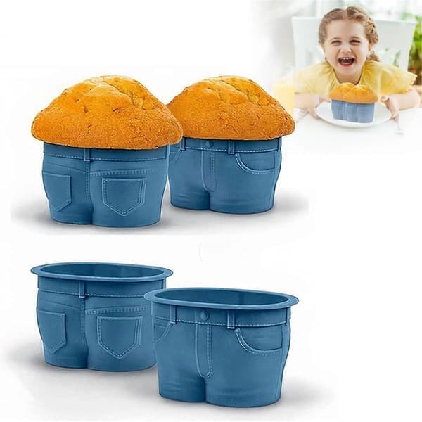 Jeans Style Silikone Cupcake, Silikonebageforme, 4 stk.