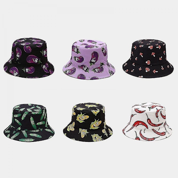 Wekity Sød Spand Hat Strand Fisker Hatte Til Kvinder, Reversible Dobbelt-side-wear Unisex (agurk-sort)