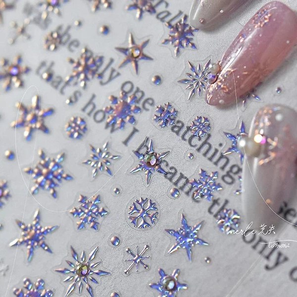 5D laser vinter jul snøfnugg skinnende rhinestone preget relief selvklebende neglekunst dekorasjon klistremerke manikyr dekaler