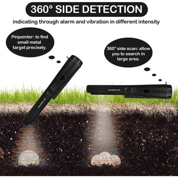 Bærbar metaldetektor, 360° Pinpointer, IP66 vandtæt metalpointer med integreret LED-indikator