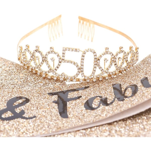 50 og Fantastisk Sash & Rhinestone Tiara Sæt - 50-års Fødselsdag Sash 50 Fødselsdag Gaver Festartikler, Guld