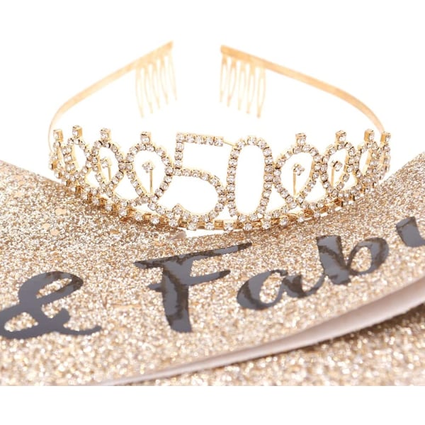 60-årsdag dekorasjon, belte og rhinestone tiara-sett gull