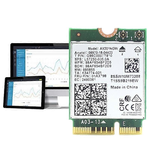 AX201 AX201NGW WiFi-kort med 2XAntenn M.2 CNVio2 2,4 Ghz/5Ghz WiFi 6 3000Mbps Bluetooth 5.1 WiFi A