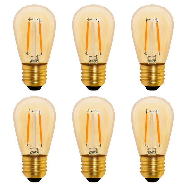 S14 Vintage LED-glödlampa E27, 1w Amber Edison-ersättning 10w glödlampa, icke-dimmbar, varmvit 2200k, AC 220v, 6-pack