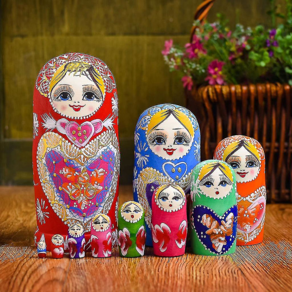10 lag/sett Matryoshka russisk hekkende dukke i tre, skrivebordsdekor, julegaver til barn